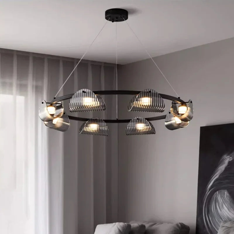 Black LED Pendant Lights Dining Room Smoky Gray Glass