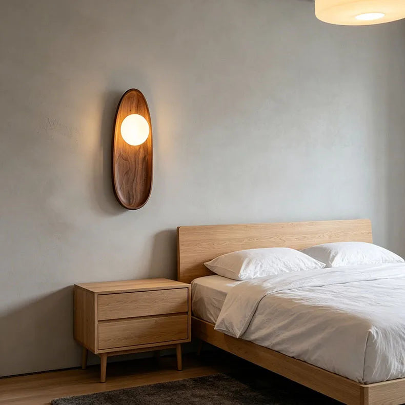 Natural Dark Wood Wall Light G4 Bulb White Glass Ball Indoor