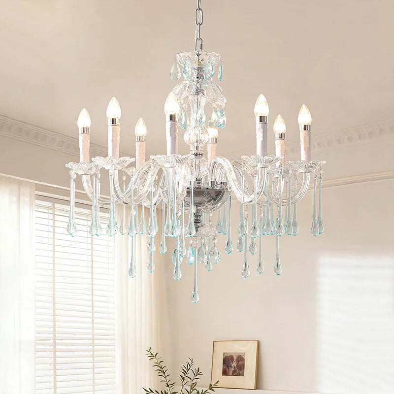 European Candle E14 Chandelier Living Room Crystal