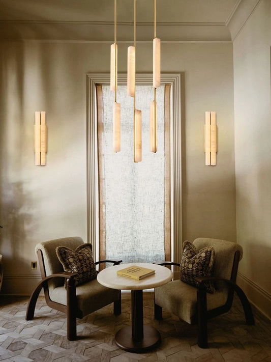 Retro American Natural Marble Brass Dimmable LED Pendant
