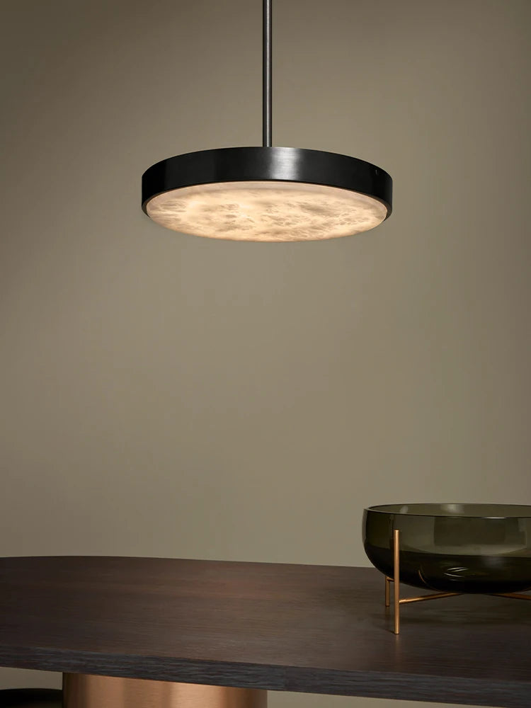 Gold Black 5CM Marble Round LED Pendant Light Alabaster
