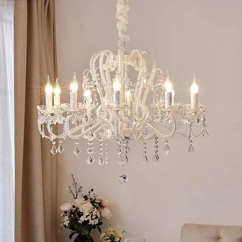 American Crystal Candle E14 Chandelier White Gold Metal