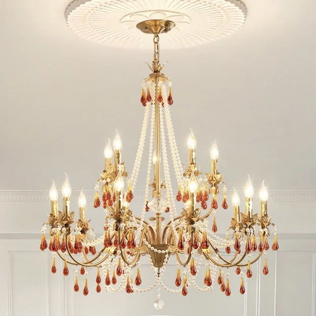 Living Room French Candle Chandelier Copper E14 LED Pendant