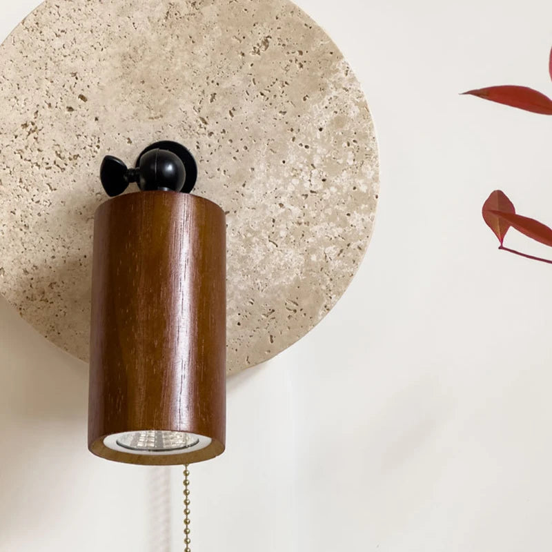 Natural Stone Wood Wall Lamp With Switch Sconce