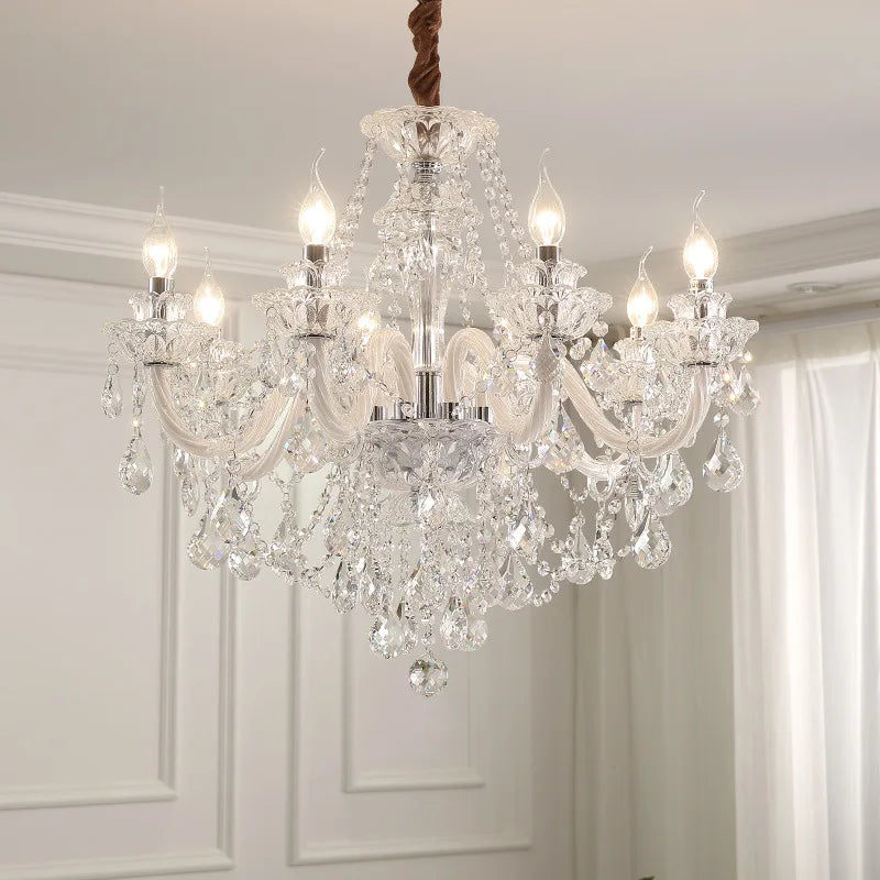 French Crystal E14 Chandelier Living Room White Glass