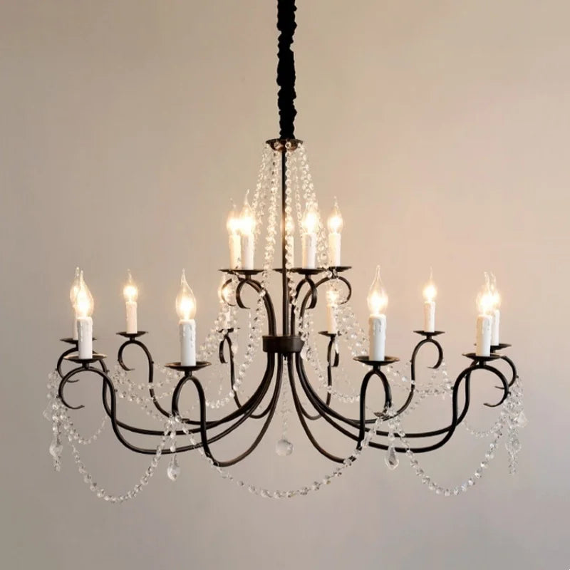 American Black Candle Chandelier Loft Crystal Pendant