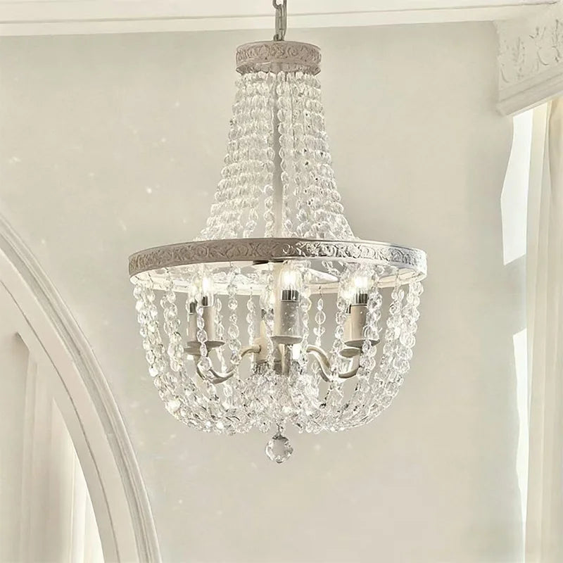 American K9 Crystal E14 Pendant Lights French White Iron