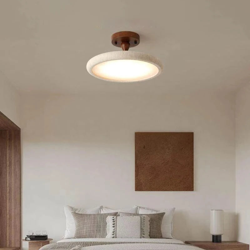 Dark Wood LED Ceiling Light Natural Stone Dimmable