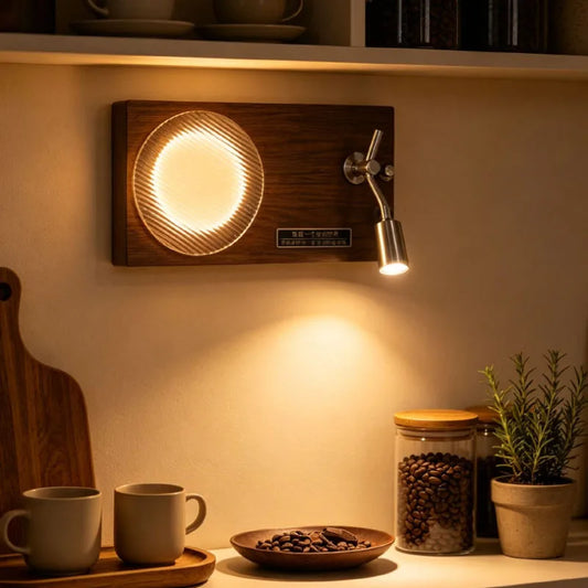 Art Record Player Design Wall Light 3000K Wood Grain Metal