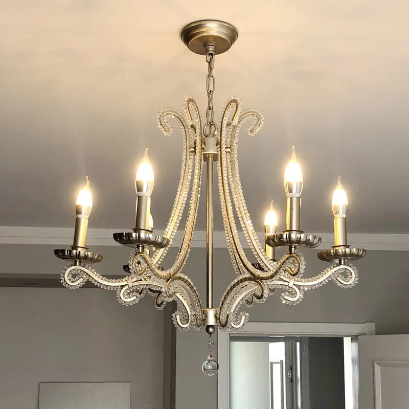 French Living Room Brushed Silver LED Chandelier American