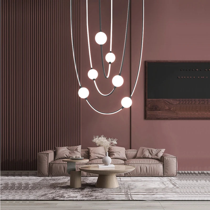 Postmodern Glass Ball Chandelier Nordic LED Curve
