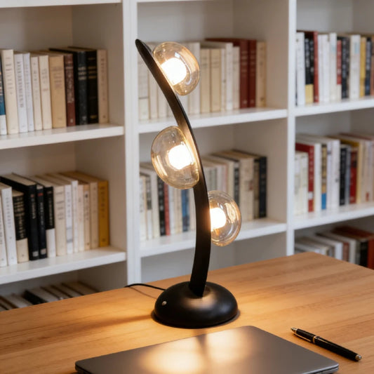 Clear Gray Amber Glass Black Metal Desk Lamp Art Deco