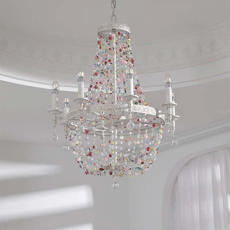 French Colorful Crystal LED E14 Pendant Light American Retro