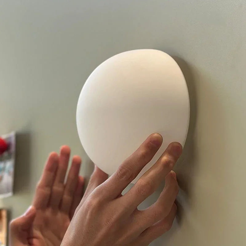 Nordic Round Glass Wall Lamp Milky White Sconces Hidden Base