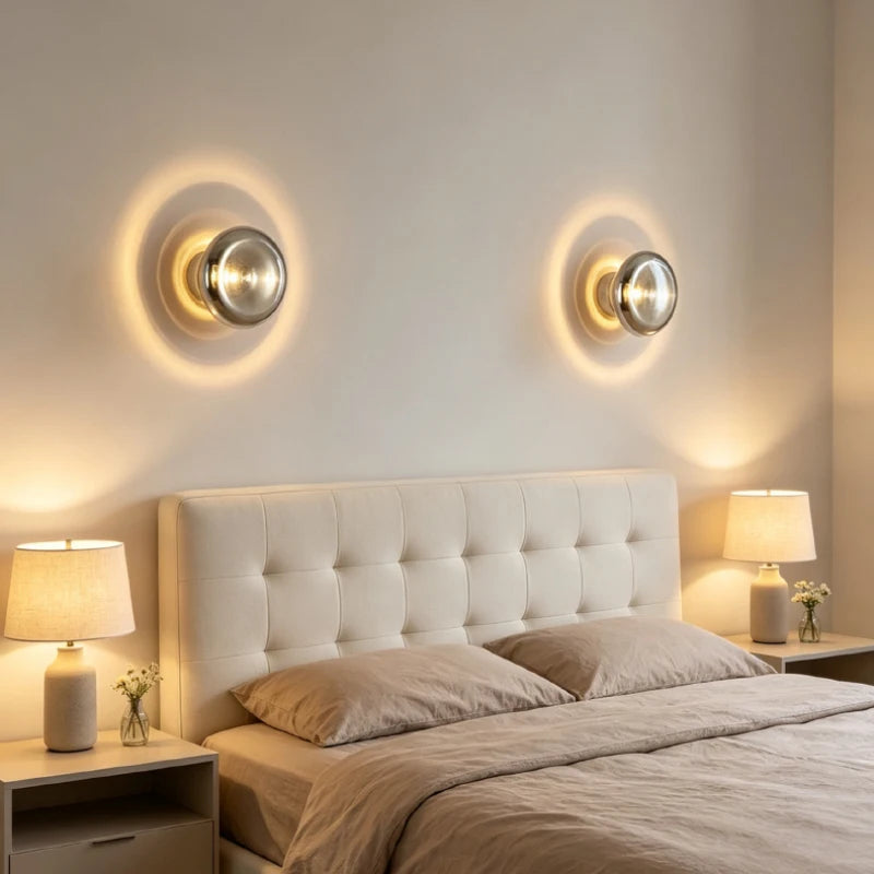 Grey Glass LED Wall Lamp Gold Aluminium Mini Light