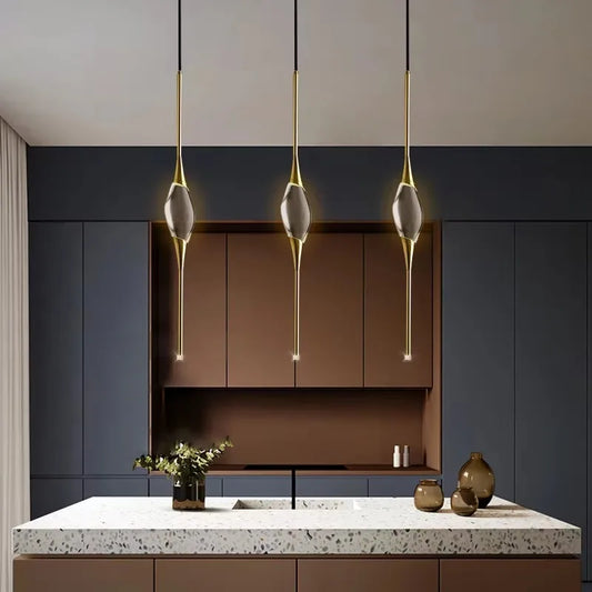 Gold Black LED Chandelier Dining Room Island Copper Crystal