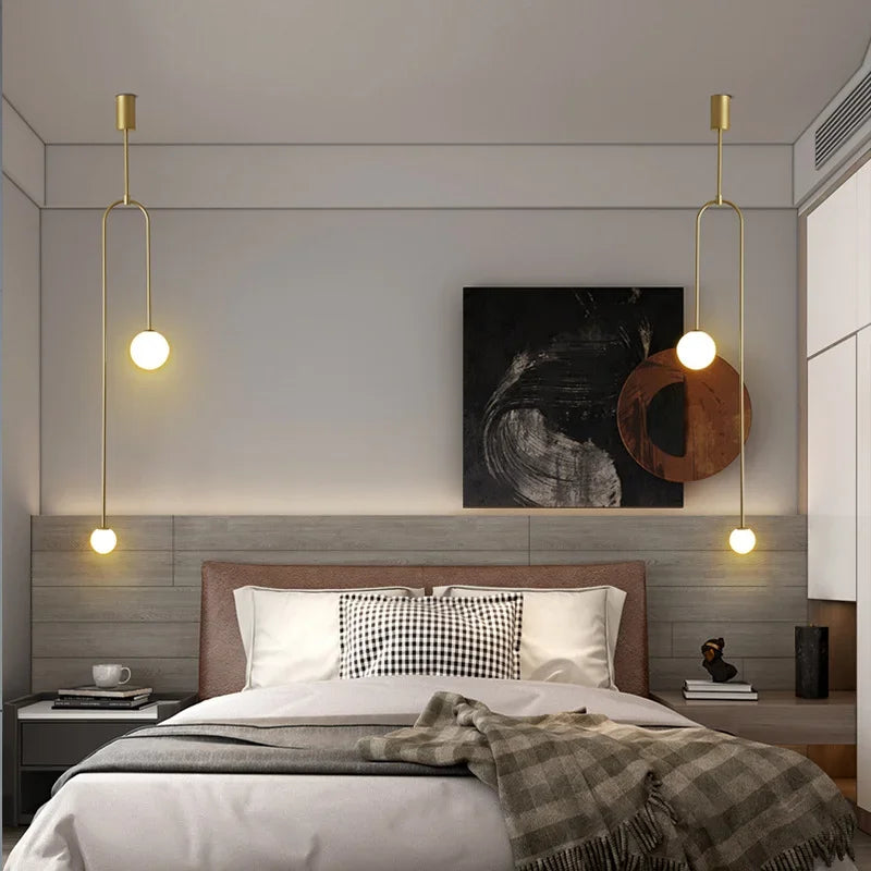 Glass Ball Pendant Light LED Bedside Hanging Lighting Nordic