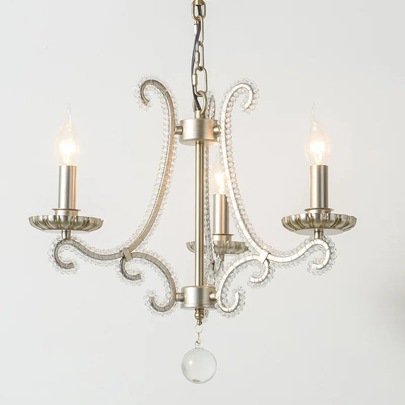 French Living Room Brushed Silver LED Chandelier American