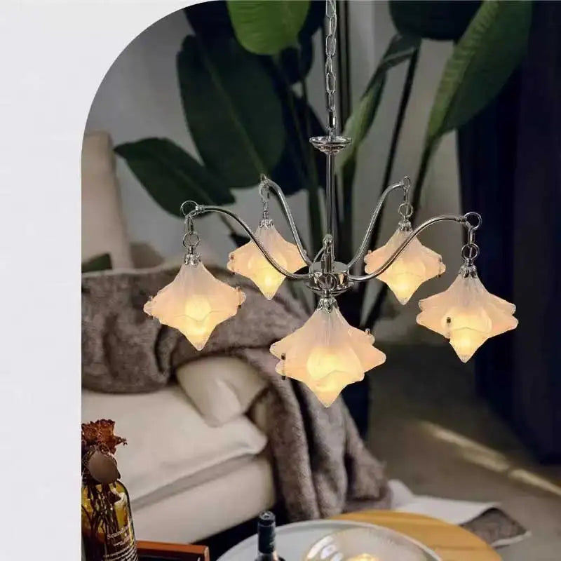 Glass Star E14 Chandelier French Chrome Iron