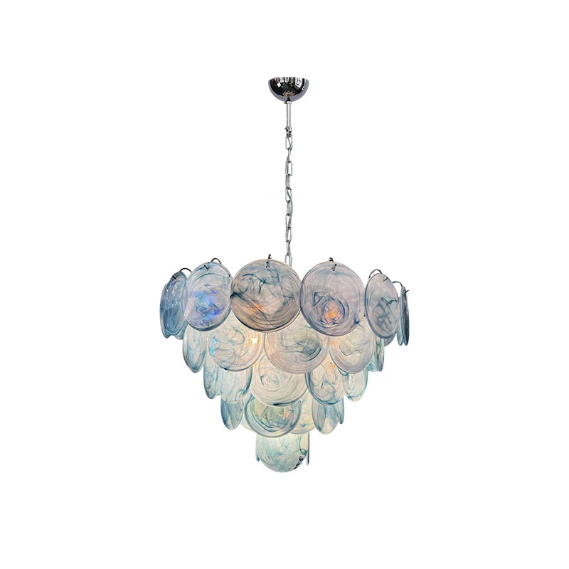 Blue Lake Murano Glass Art Gold Chrome Black LED Chandelier