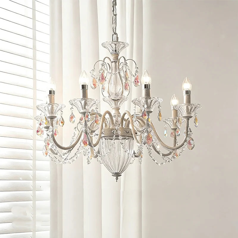 White Candle E14 LED Chandelier French Romantic Crystals