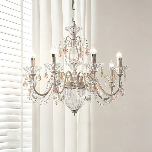 White Candle E14 LED Chandelier French Romantic Crystals
