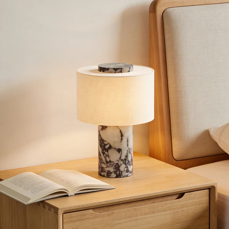 Fabric Lampshade USB Charging LED Table Light Natural Stone