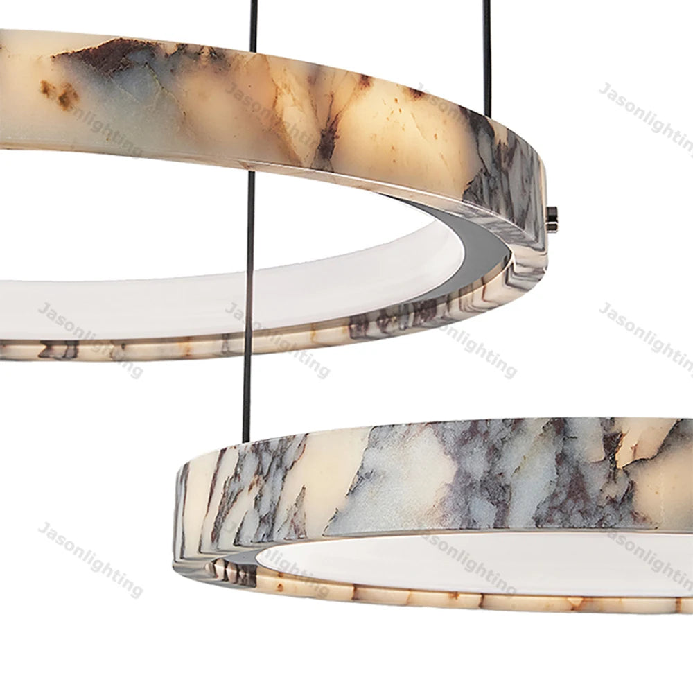 5-Ring Natural Marble Gold Chrome Dimmable LED Chandelier