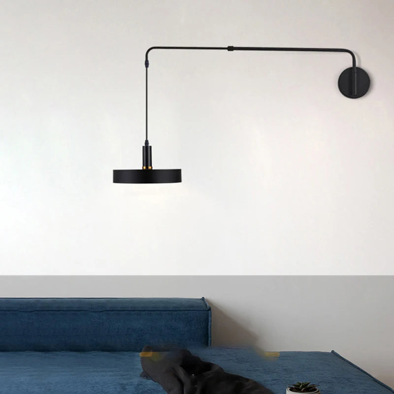 Black Metal Wall Light For Bedroom Bedside Reading Long Arm