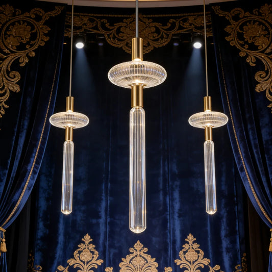 Clear Glass Pendant Lights 53CM Gold Metal Chandelier
