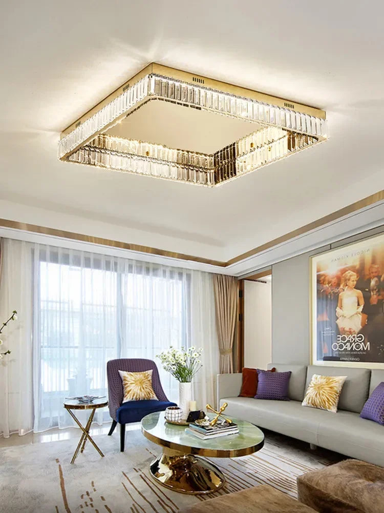 Crystal LED Dimmable Ceiling Lights Home Square Steel