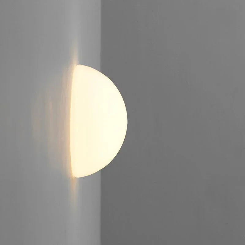 Nordic Round Glass Wall Lamp Milky White Sconces Hidden Base
