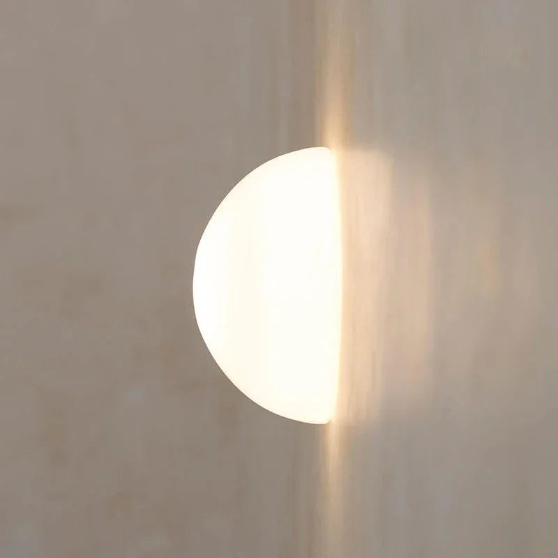 Nordic Round Glass Wall Lamp Milky White Sconces Hidden Base