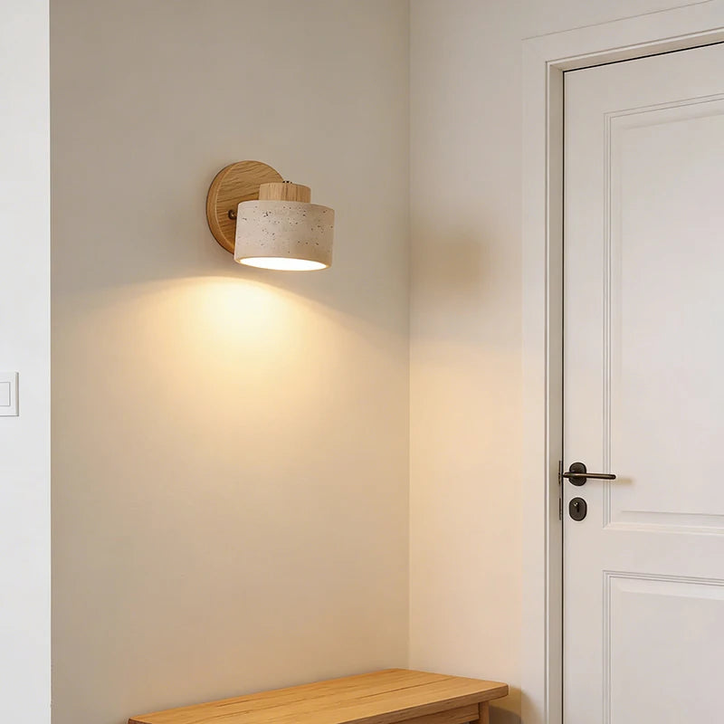 Real Stone Wall Lamp G9 Bulb Wood Base