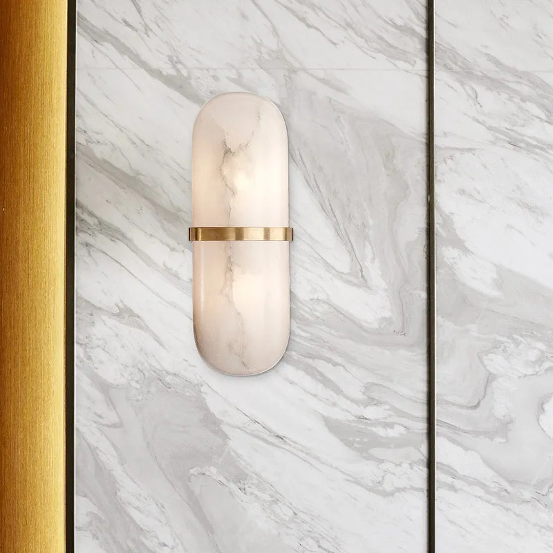 Real Marble LED Wall Lamp Brass Bedroom Parlor Sconce