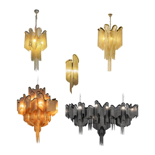 Retro Aluminum Chain Collection Gold Chrome Black Pendant