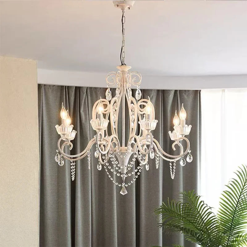 American Retro E14 LED Chandelier Pastoral White Metal