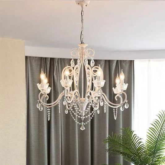 American Retro E14 LED Chandelier Pastoral White Metal
