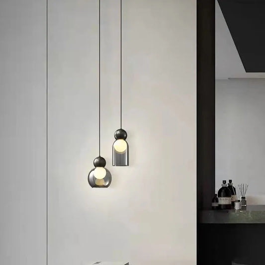 Gray Clear Glass Pendant Lights Brass