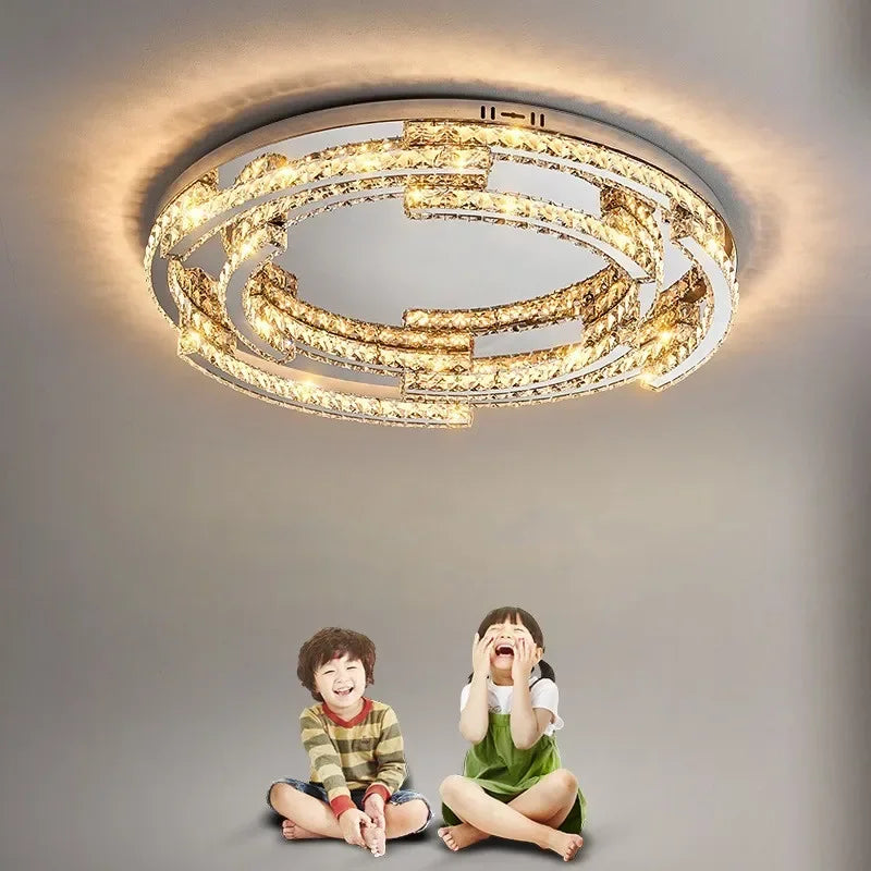 Crystal LED Ceiling Lamp Foyer Shiny Steel Luminaires