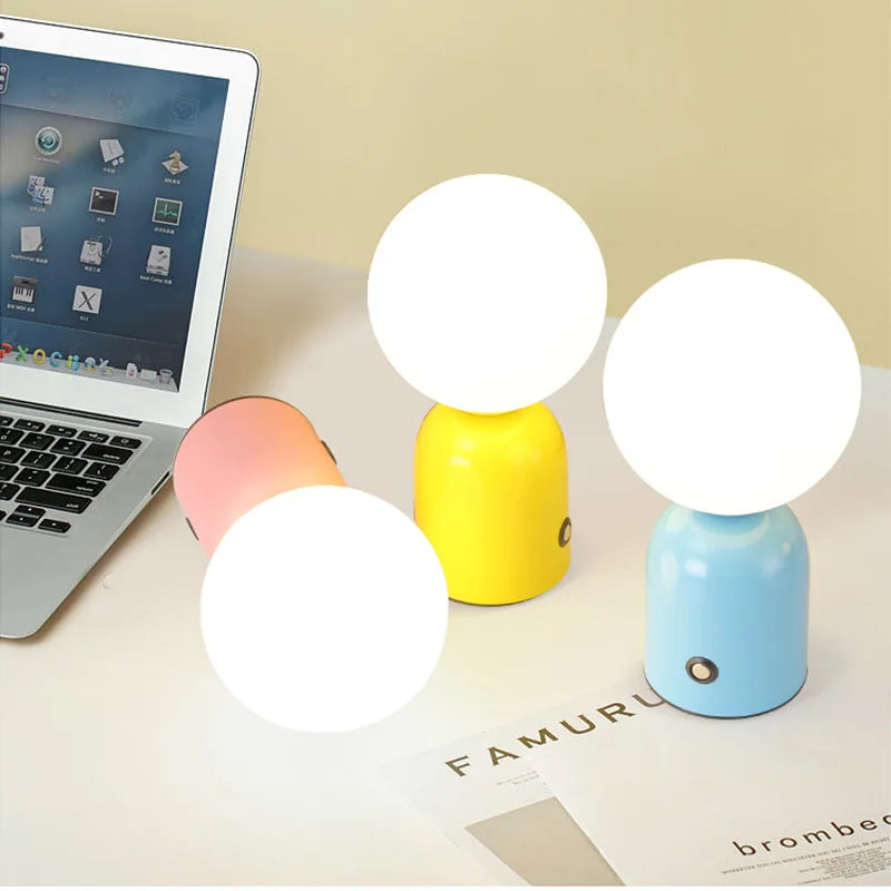 Colorful Desk Lamp Charging White Glass Mini Table