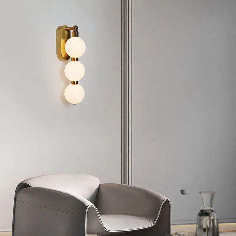 White Acrylic Ball Wall Lights Changeable Dimming Gold Metal