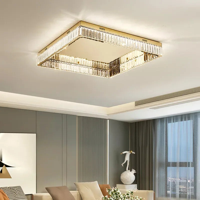 Crystal LED Dimmable Ceiling Lights Home Square Steel