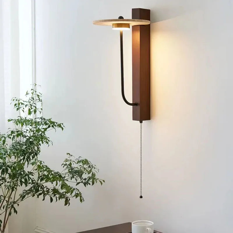 Creative Round Natural Stone Wall Light Dark Wood 3000K