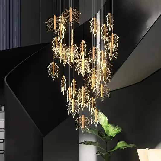 Maple Leaf LED Chandeliers Duplex Villa Stairway