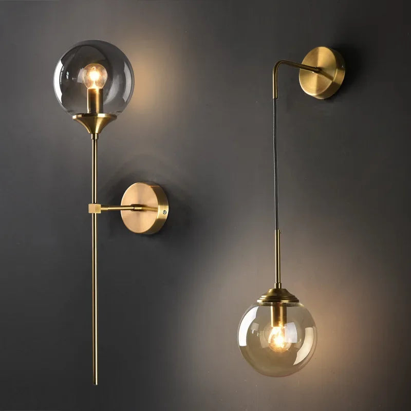 Glass Wall Lamp Creative Golden Sconces Round Nordic