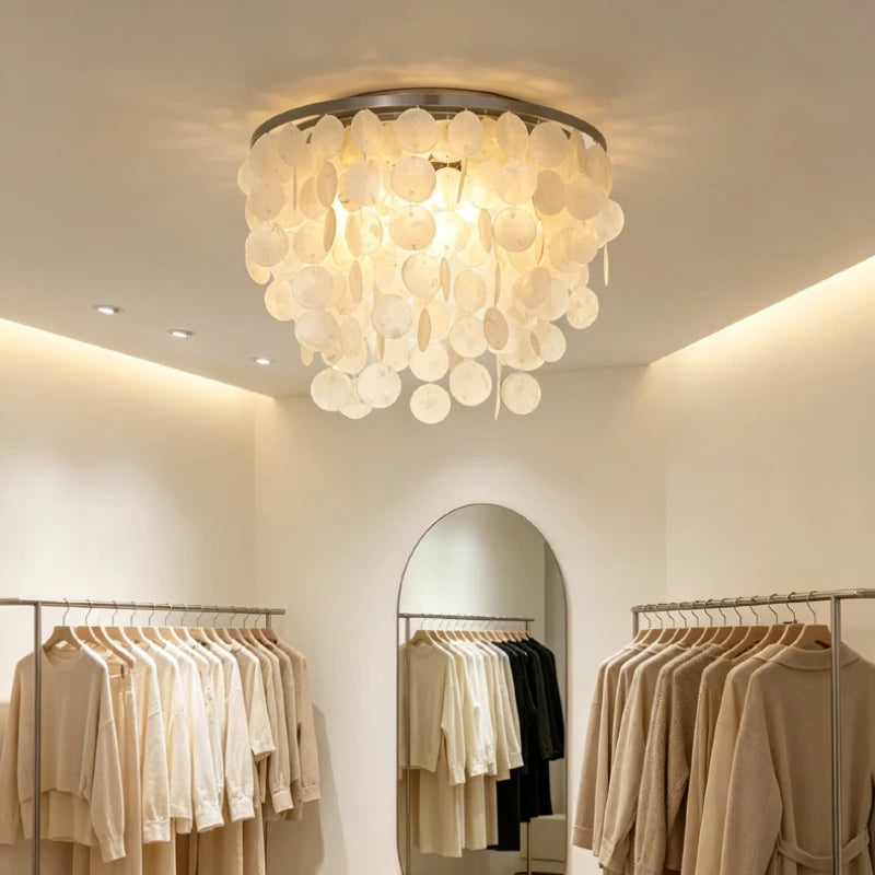 Romantic Shell LED Ceiling Light E27 Bulb Gold Metal Base