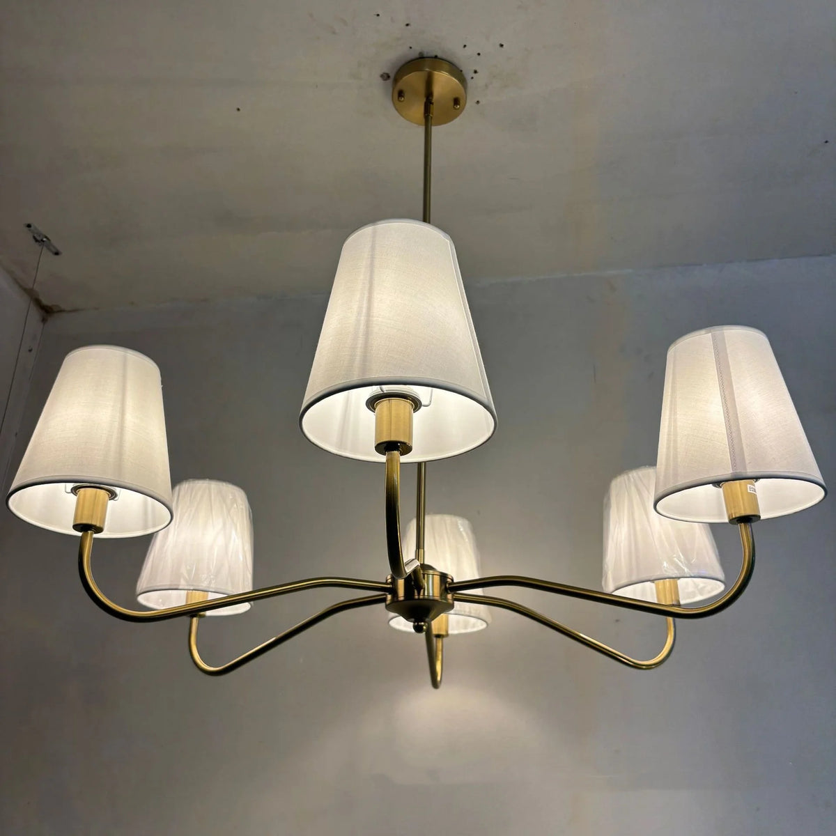 American Fabric E14 Candle Chandelier Retro Gold 6 Head