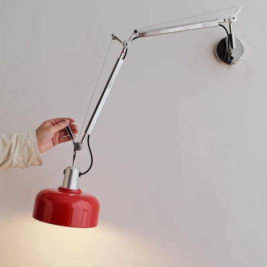 Red Lampshade E27 Bulb Wall Light Chrome Lamp Arm Art EU AU