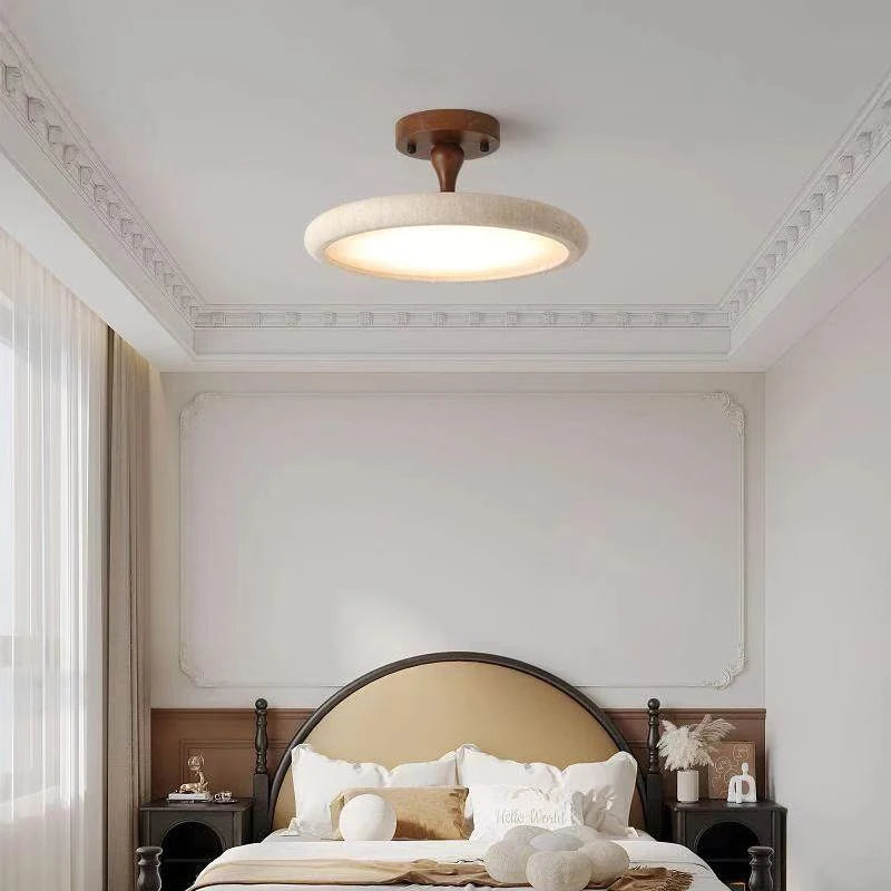 Dark Wood LED Ceiling Light Natural Stone Dimmable
